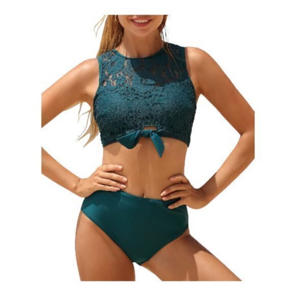 Teal Tie Knot Front High Waisted Bikini Swimsuit Size XXL NWT #6274